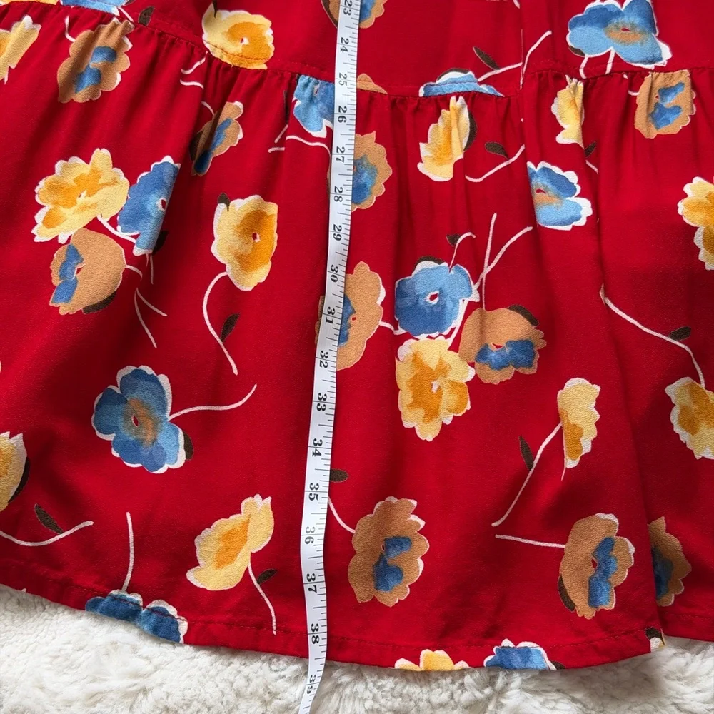 Gotca Covered Boho Vintage Rayon Floral Red Peasant Maxi Skirt - Made in USA